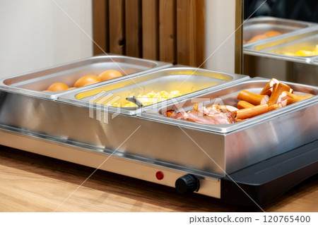 Breakfast Buffet Selection with Hot sausages 120765400