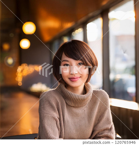 AI 生成的一位女士在咖啡館放鬆的圖像 AI 生成的一位女士在咖啡館放鬆的圖像 120765946