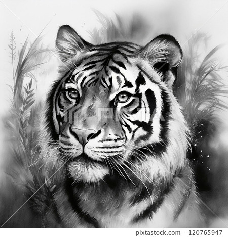Close-up of a tiger's face: AI-generated image Close-up of a tiger's face: AI-generated image 120765947