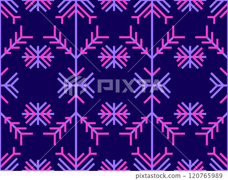 Snowflakes seamless pattern. Winter background with geometric snowflakes of different shapes. Christmas and New Year design for wrapper, banner, and poster. Vector illustration 120765989