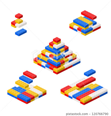 Concept with deconstruction pyramid from plastic blocks. Vector 120766790