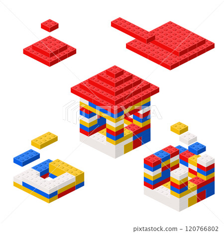 Concept with deconstruction house from plastic blocks. Vector Concept with deconstruction house from plastic blocks. Vector 120766802