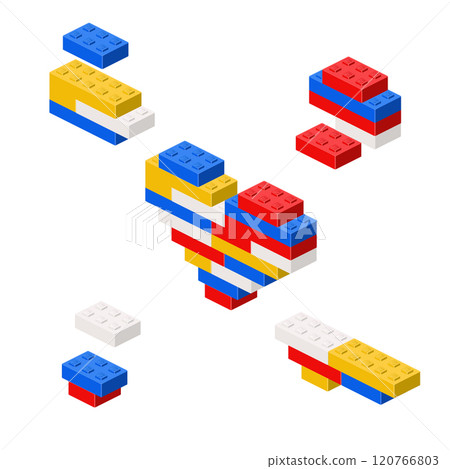 Concept with deconstruction colored heart from plastic blocks. Vector 120766803