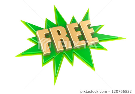 Free golden inscription on green starburst, 3D rendering 120766822