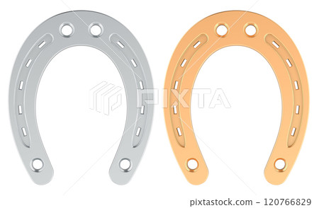 Silver Horseshoe and golden horseshoe. 3D rendering 120766829