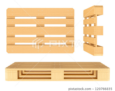 Wooden Pallets, side and front views. 3D rendering 120766835