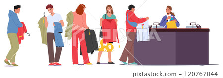 Diverse people buying clothes standing in queue at fashion store cashier desk vector illustration 120767044