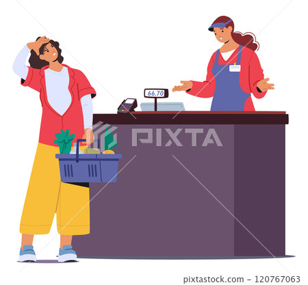 Furious woman customer feeling angry and nervous due to problems with payment for purchases 120767063