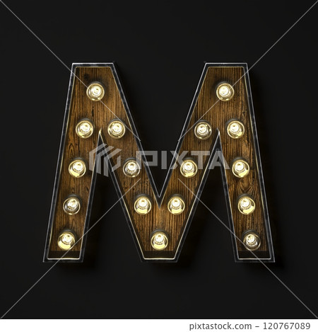 Light bulb glowing Letter M 3D Light bulb glowing Letter M 3D 120767089