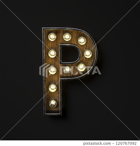 Light bulb glowing Letter P 3D 120767092