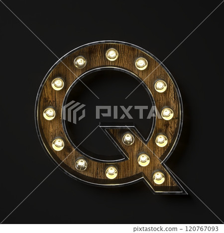 Light bulb glowing Letter Q 3D 120767093
