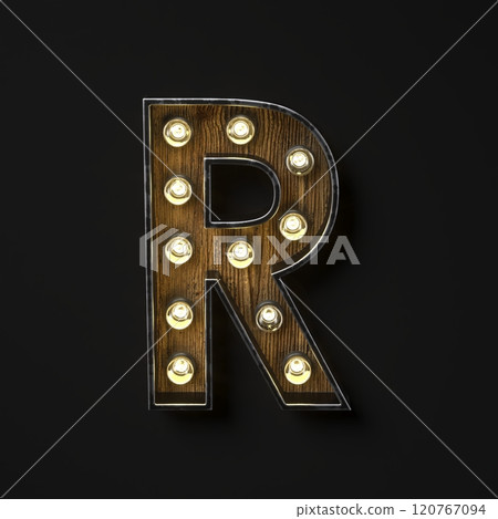 Light bulb glowing Letter R 3D Light bulb glowing Letter R 3D 120767094