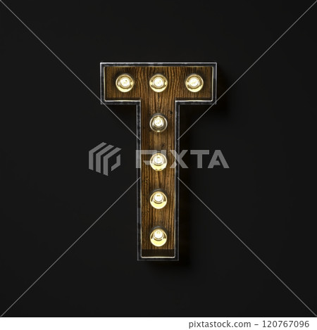 Light bulb glowing Letter T 3D 120767096