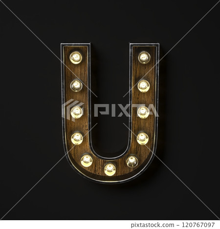Light bulb glowing Letter U 3D 120767097