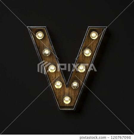 Light bulb glowing Letter V 3D Light bulb glowing Letter V 3D 120767098