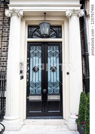 Luxurious entrance door with glass and metal elements 120767466