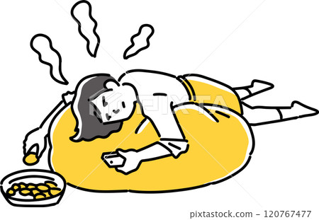A woman lying face down on a cushion 120767477