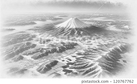 Mountain landscape illustration taken from above by a drone 120767762
