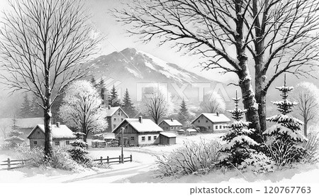 Snowy mountain landscape 120767763