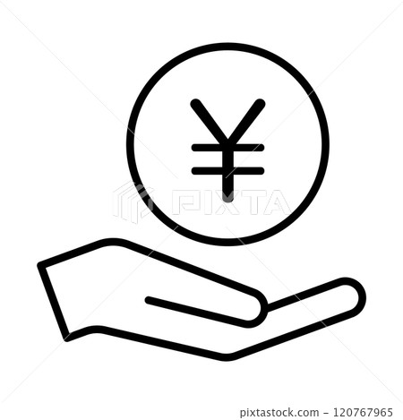 Illustration of a hand holding Japanese yen money 120767965