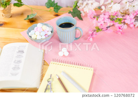 Study materials, Ramune, and coffee 120768072