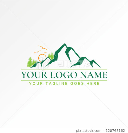 Logo design graphic concept creative premium vector stock image graphic simple unique mountain hill park flying birds. Related adventure green forest Logo design graphic concept creative premium vector stock image graphic simple unique mountain hill park flying birds. Related adventure green forest 120768162