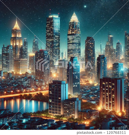 City reflected on the water 120768311