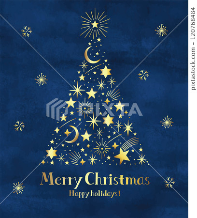 Gold hand drawn star christmas tree 120768484