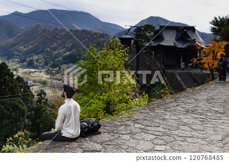 Meditation on the stone approach to Risshakuji Temple on Mount Hoshu Meditation on the stone approach to Risshakuji Temple on Mount Hoshu 120768485