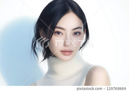 AI-generated image of a beautiful woman wearing a white knit 120768669