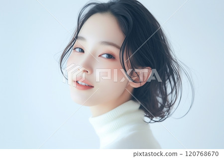 AI-generated image of a beautiful woman wearing a white knit 120768670