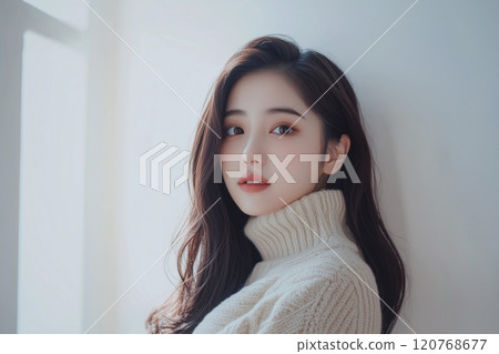 穿著白色針織衫的美女“AI生成圖像” 穿著白色針織衫的美女“AI生成圖像” 120768677