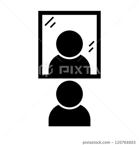 一個人在鏡子裡檢查自己外表的剪影 120768883