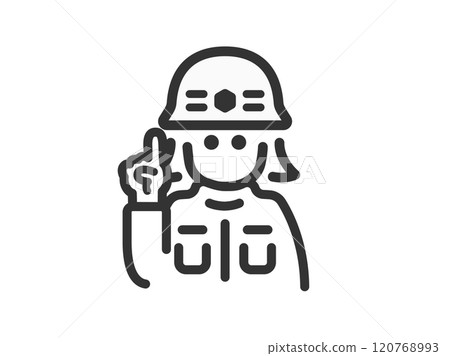 Illustration of a female paramedic icon (line drawing) explaining 120768993