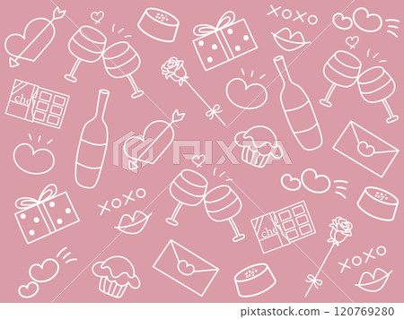 Valentine's Day hand drawn line art background Valentine's Day hand drawn line art background 120769280