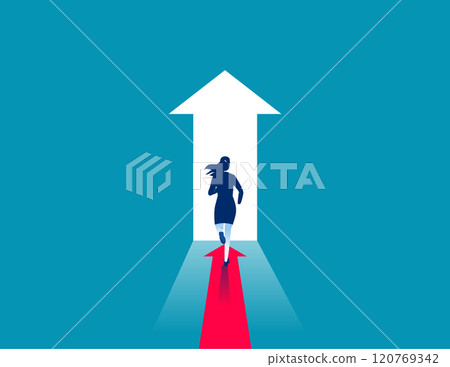 Business person with direction to the gate. Business accessibility vector flat style Business person with direction to the gate. Business accessibility vector flat style 120769342