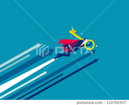 Leader hold key to success. Business unlocking and growth vector flat style Leader hold key to success. Business unlocking and growth vector flat style 120769347