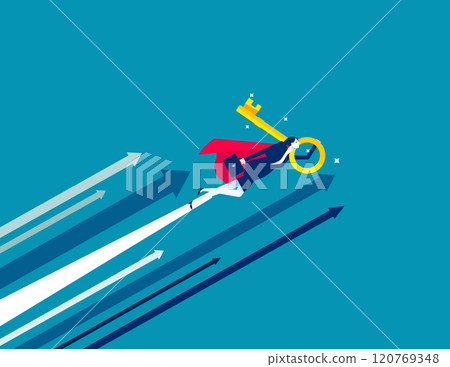 Leader hold key to success. Business unlocking and growth vector flat style Leader hold key to success. Business unlocking and growth vector flat style 120769348