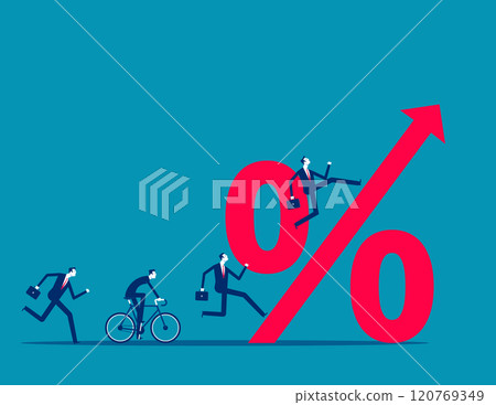 Business team moving up to percentage sign. Business progress vector illustration Business team moving up to percentage sign. Business progress vector illustration 120769349
