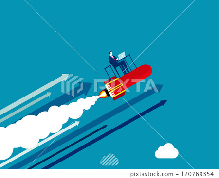 Businessman with a rocket rising. Business improvement vector illustration 120769354