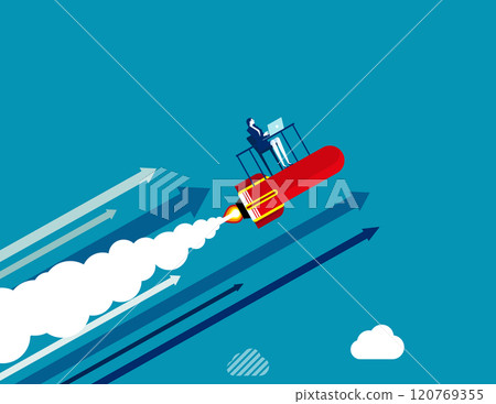 Businesswoman with a rocket rising. Business improvement vector illustration 120769355