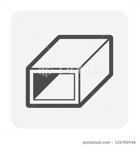 Square box straight duct length vector icon, part for distributing supplying hot cold air. 120769546