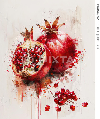 A close-up of two pomegranates 120769663