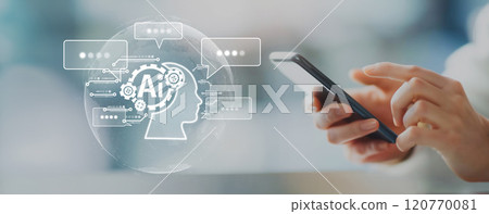 Human interact with AI artificial intelligence virtual assistant EIDE 120770081