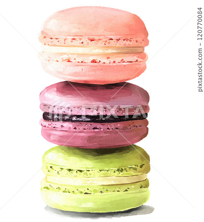 三色馬卡龍塔手繪插畫 120770084