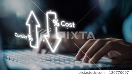 Cost reduction, cost saving concept shown by digital graphic EIDE overlays 120770097