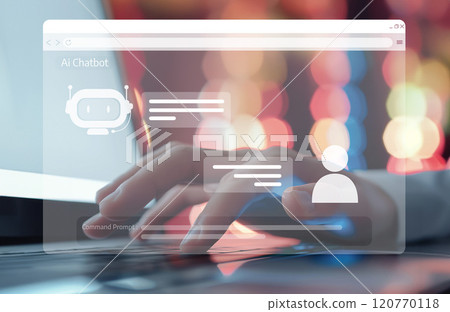 Human interact with AI artificial intelligence virtual assistant EIDE 120770118