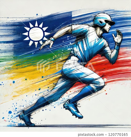 Taiwanese team Baseball player in watercolor illustration with Generative AI. 120770165