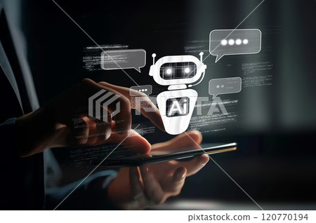 Human interact with AI artificial intelligence virtual assistant EIDE 120770194