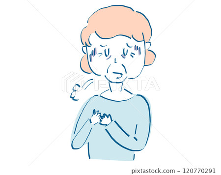 Illustration material of an elderly woman in poor health drawn in a hand-drawn style 120770291